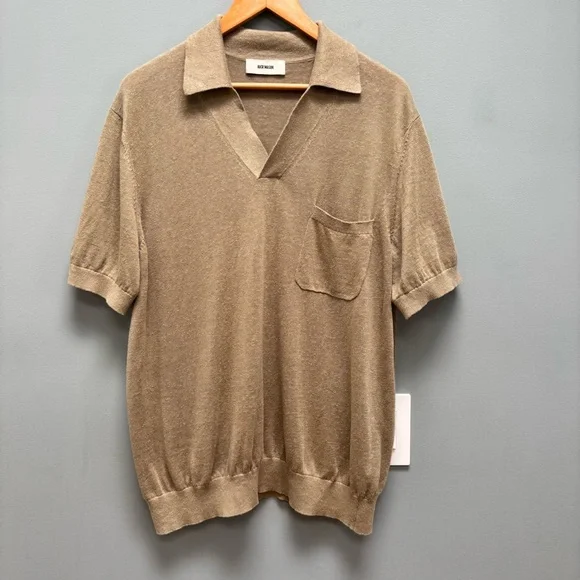 SOLD! Buck Mason Italian Slub Linen Knit Patch Pocket Polo Short Sleeves L - Picture 3 of 9